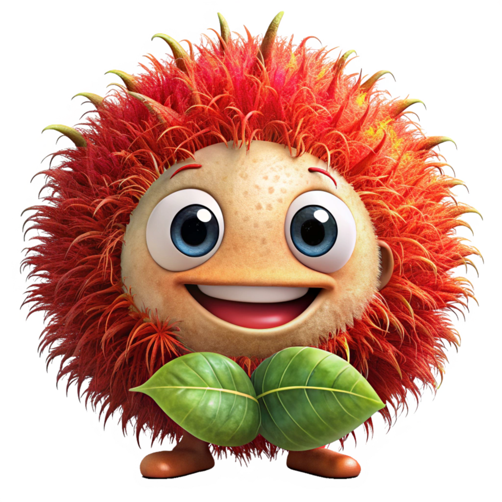Happy rambutan character standing with a cheerful look png