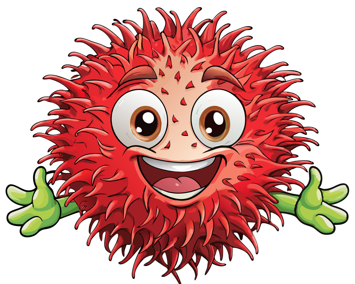 Cute rambutan mascot with a joyful and relaxed pose png