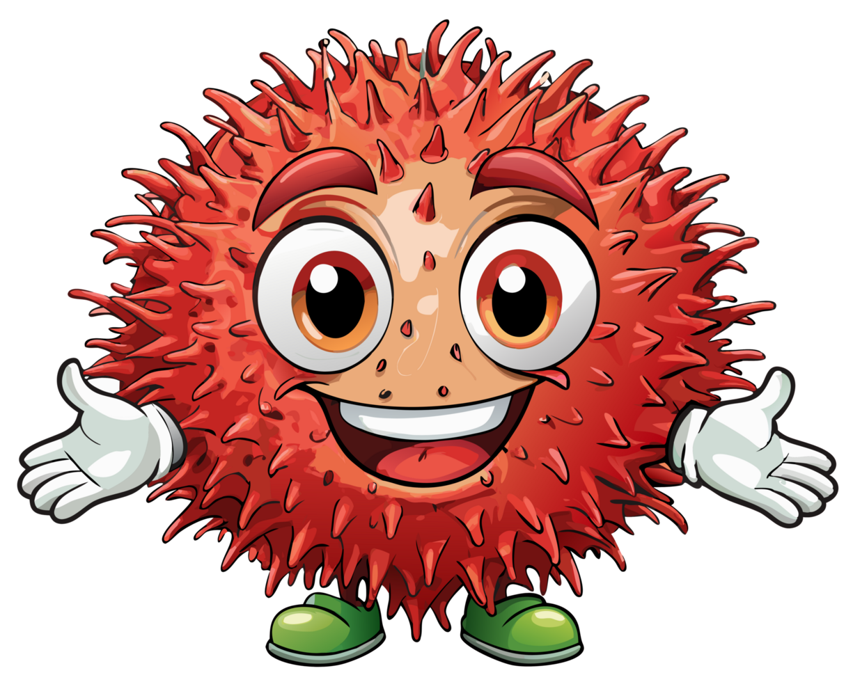 Smiling rambutan mascot with a fresh and fun look png