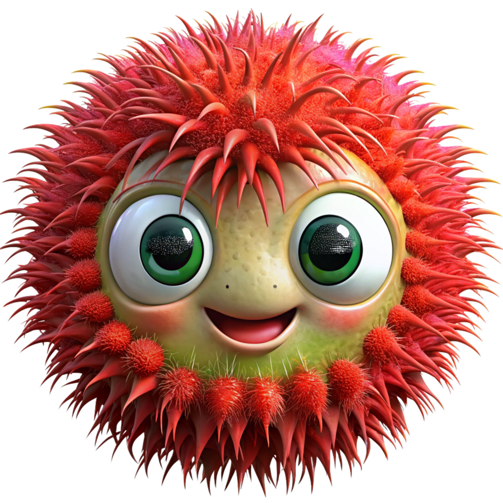 Smiling rambutan character with a friendly and warm expression png