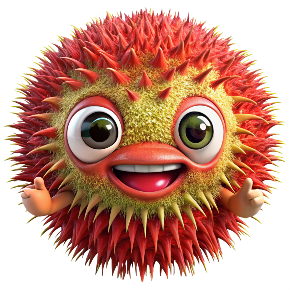 Happy rambutan mascot with a welcoming and relaxed face png