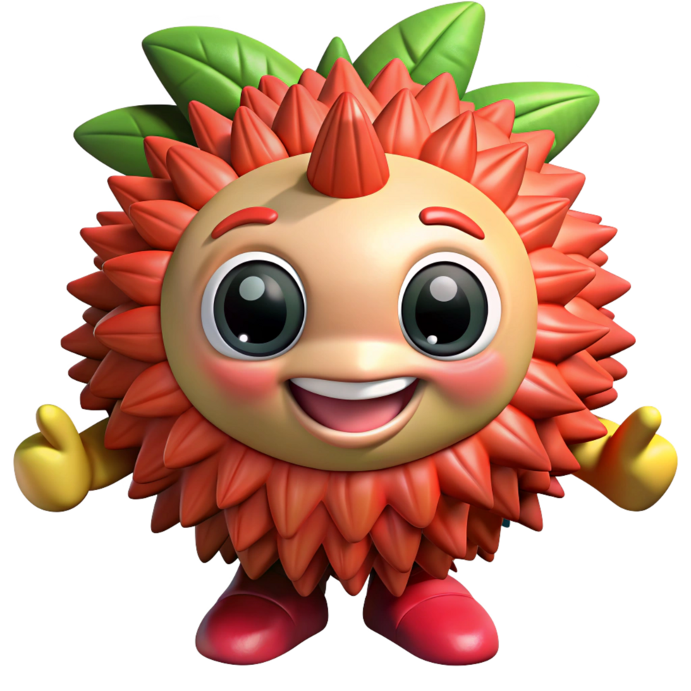 Joyful rambutan mascot with a welcoming and relaxed face png