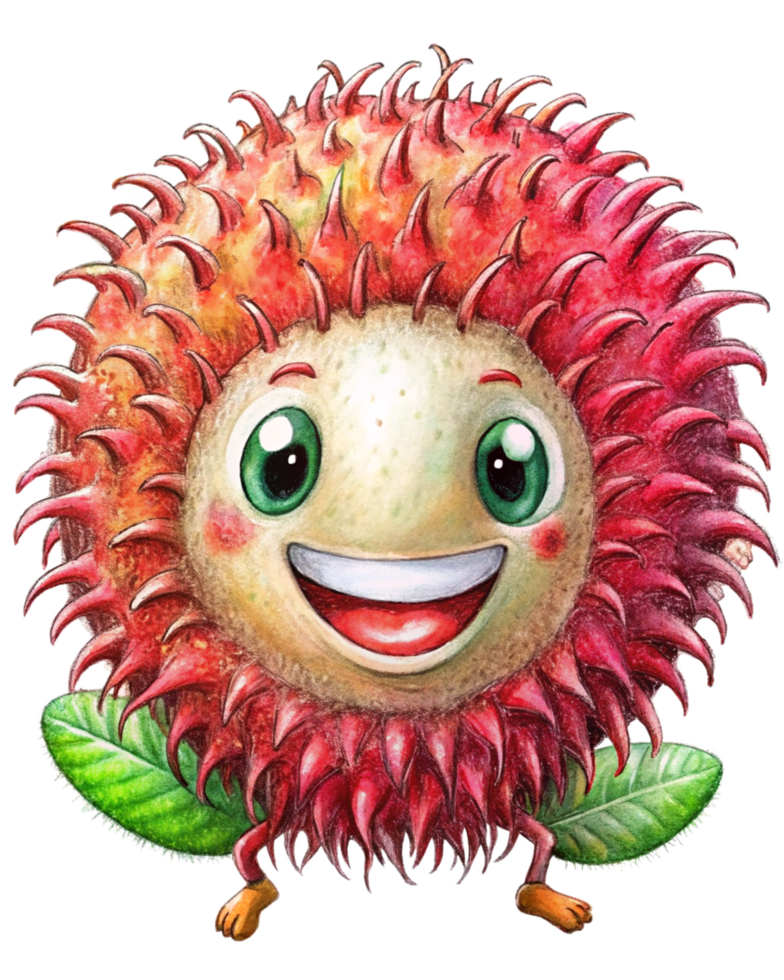 Cheerful rambutan character standing still with a big smile png