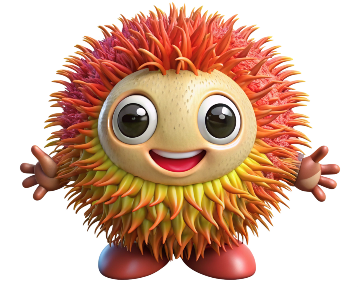 Adorable rambutan mascot with a bright and fun appearance png