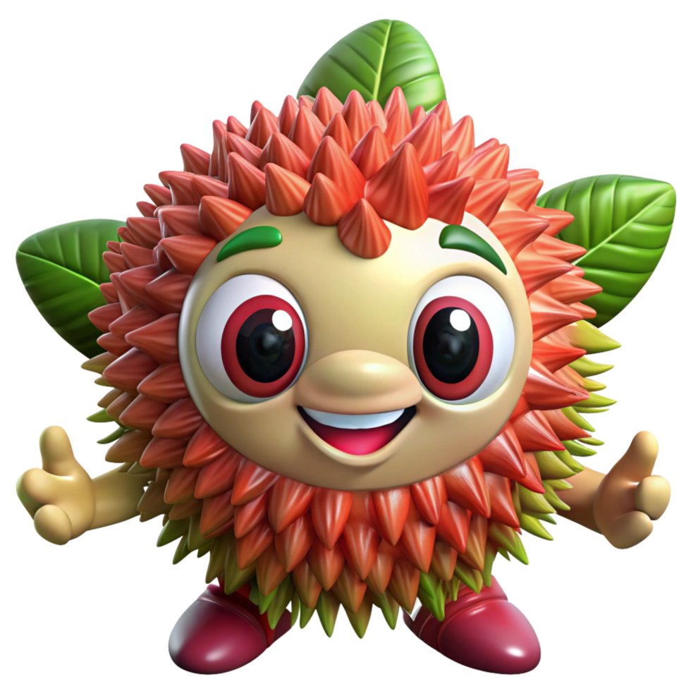 Happy rambutan mascot standing with a simple and fun design png