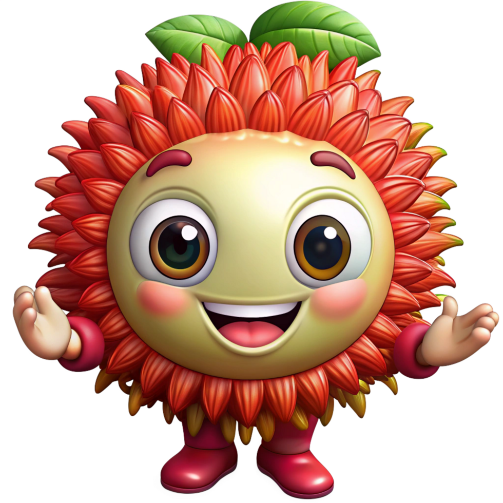 Cartoon rambutan character standing with a friendly smile png