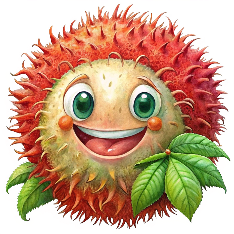Rambutan cartoon character with a fresh and positive vibe png