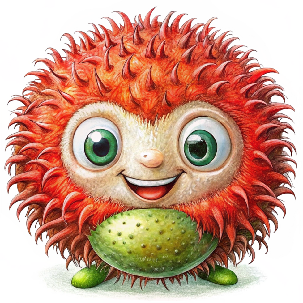 Joyful rambutan mascot standing with a classic and cheerful face png