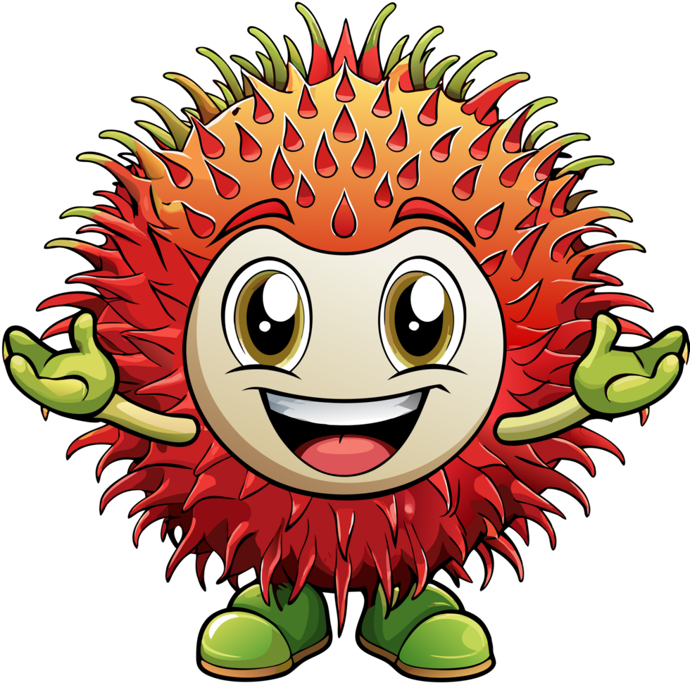 Adorable rambutan character with a cheerful expression png