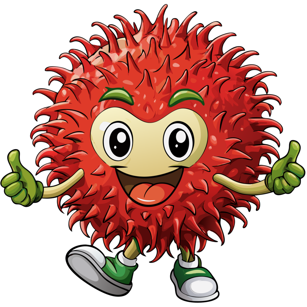 Happy rambutan mascot character with a bright smile png