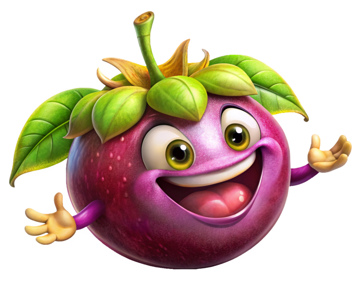 Bright and cheerful mangosteen character with a fun appearance png