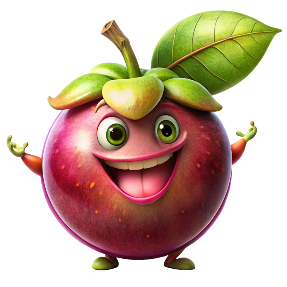 Cartoon mangosteen character with a friendly and warm presence png