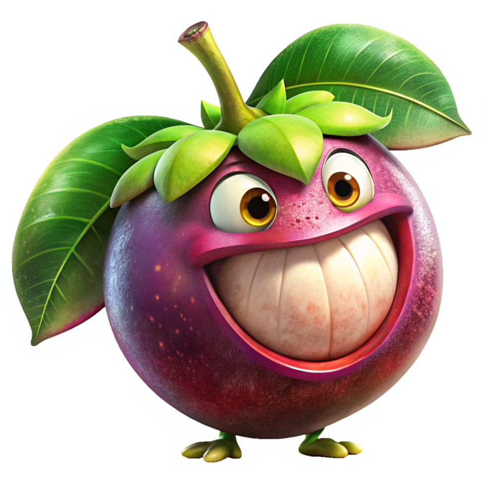 Happy mangosteen character standing with a cheerful look png