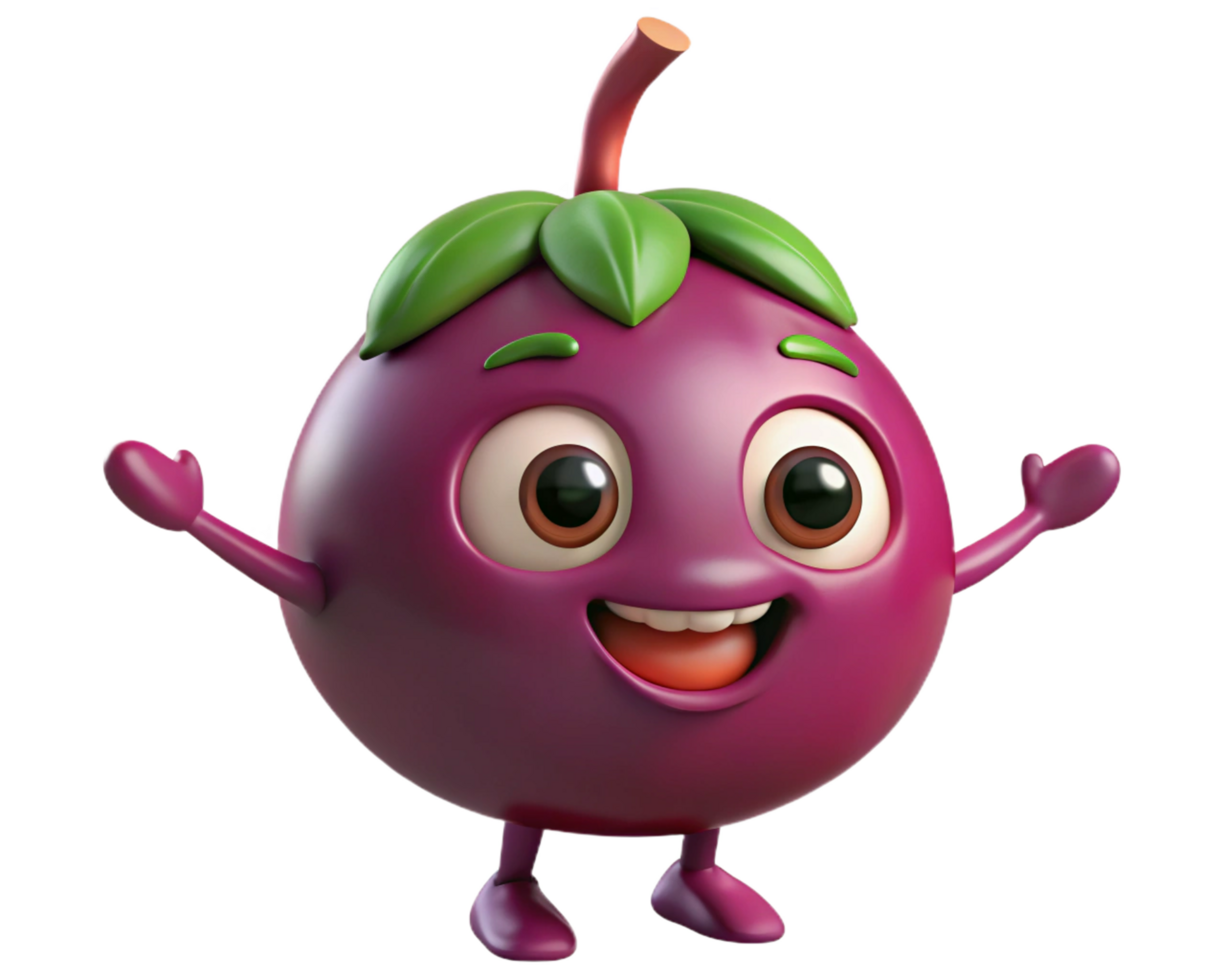 Cartoon mangosteen character standing still and looking happy png