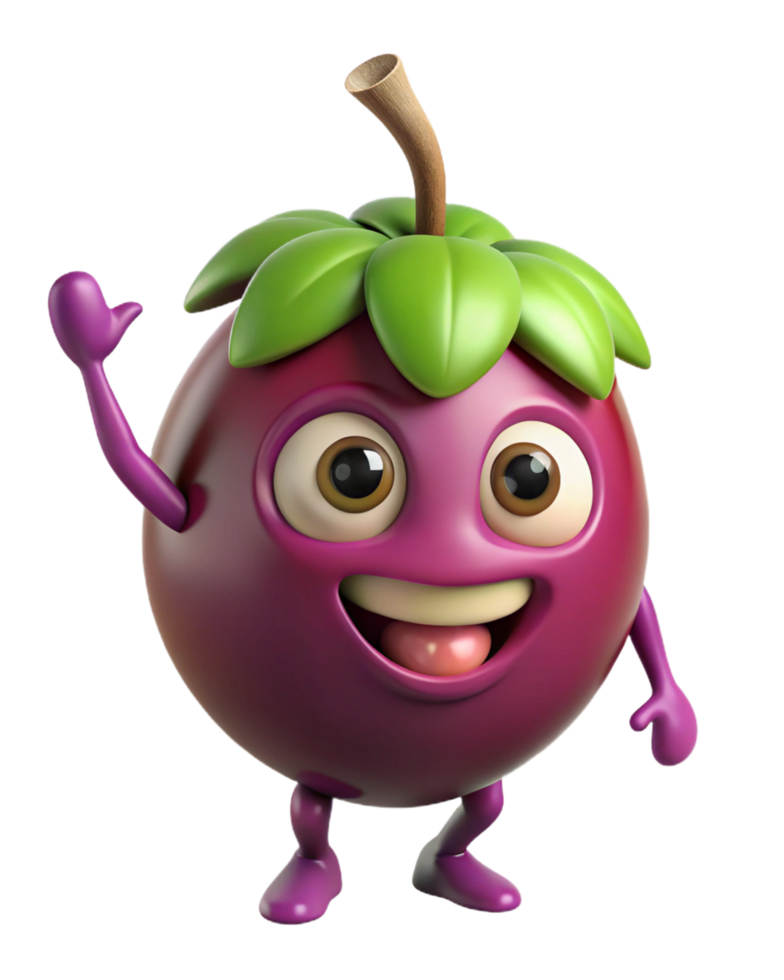 Bright and cheerful mangosteen character in a simple pose png