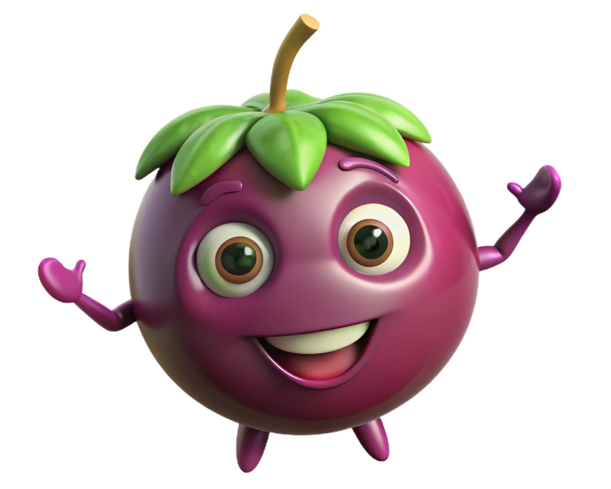 Smiling mangosteen character standing in place with a bright smile png