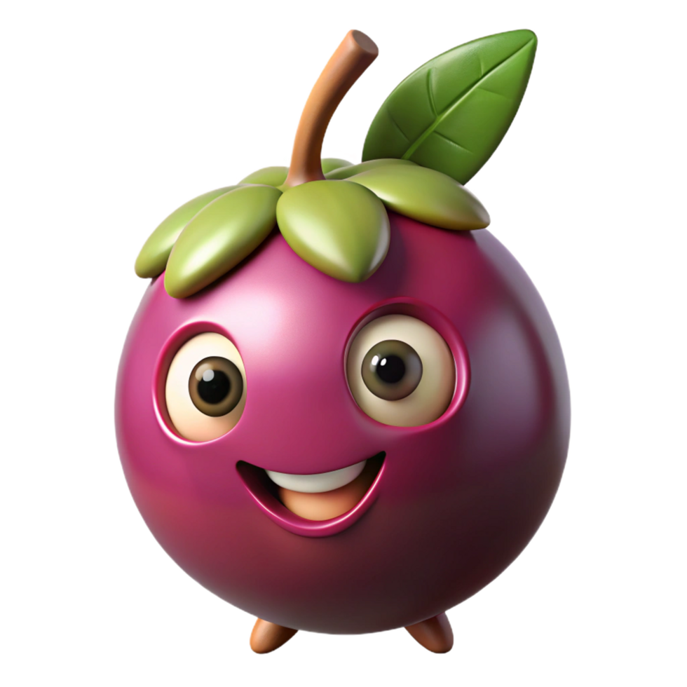 Cute mangosteen character standing still with a cheerful expression png