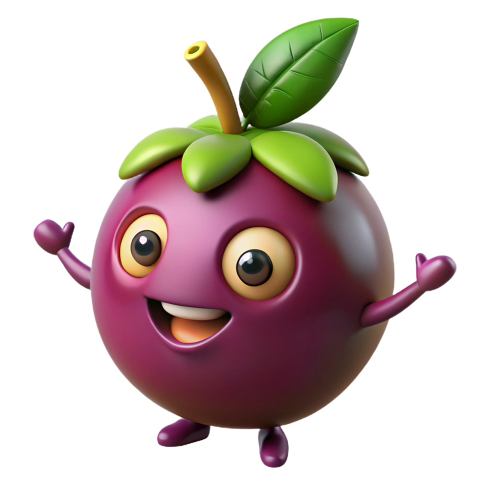 Cute mangosteen cartoon mascot with a joyful and fresh expression png