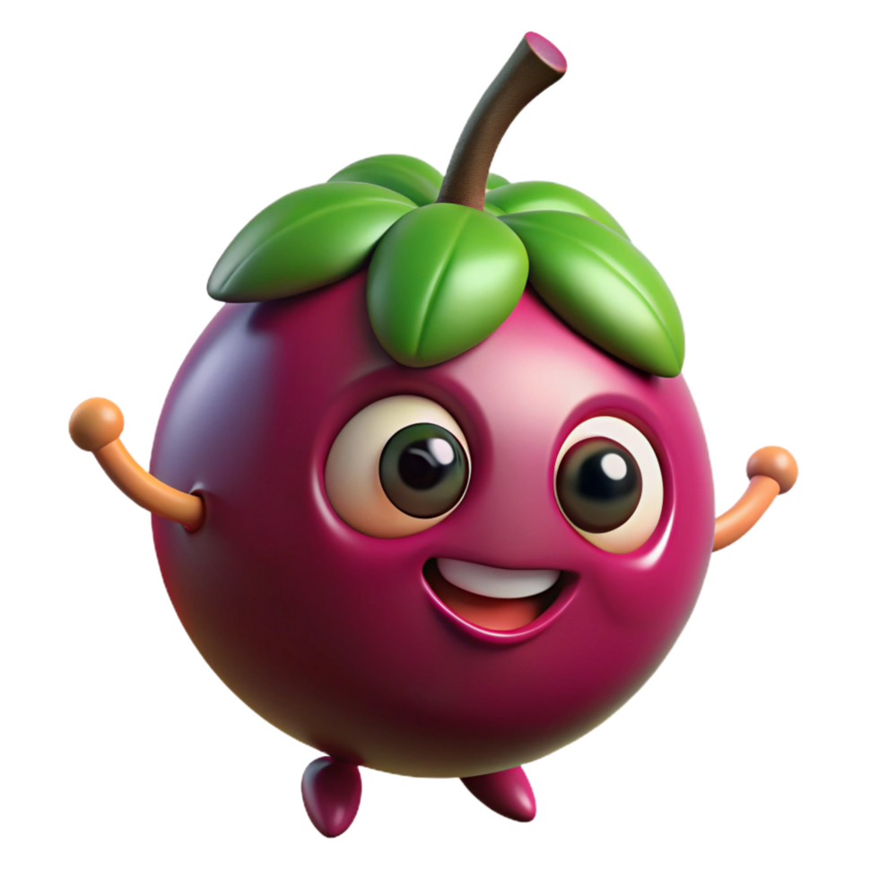 Bright and friendly mangosteen cartoon with a big smile png