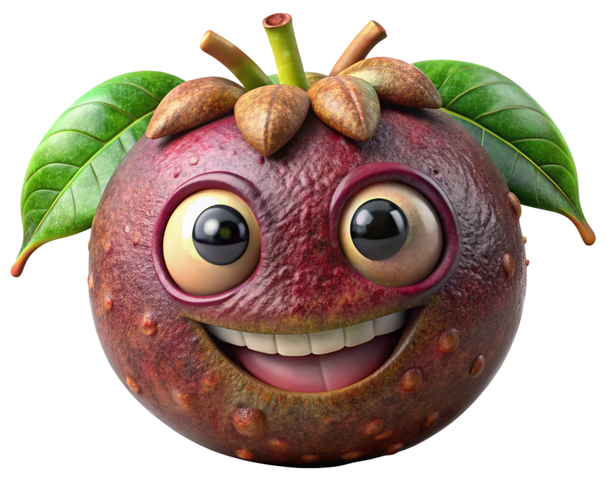 Cute mangosteen character with a friendly and joyful face png