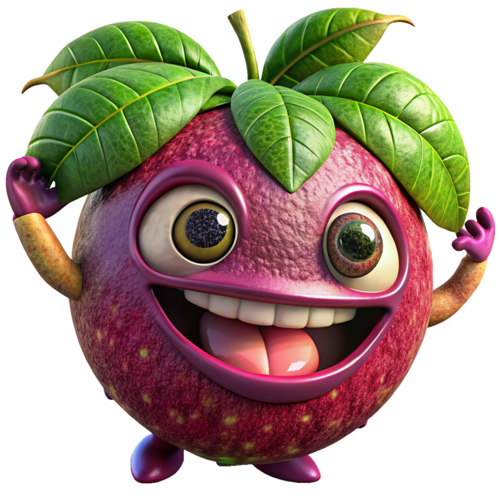 Smiling mangosteen character with a friendly and warm expression png