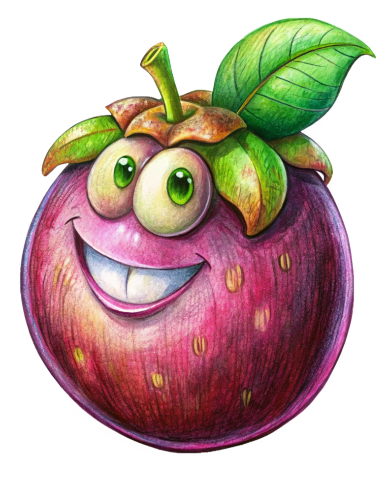 Simple and happy mangosteen cartoon character standing still png