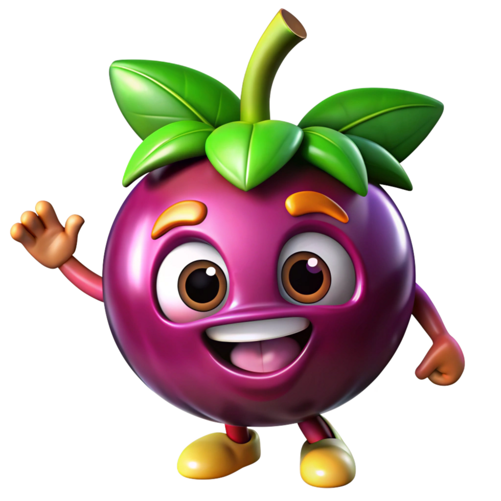 Smiling mangosteen mascot with a natural and joyful expression png
