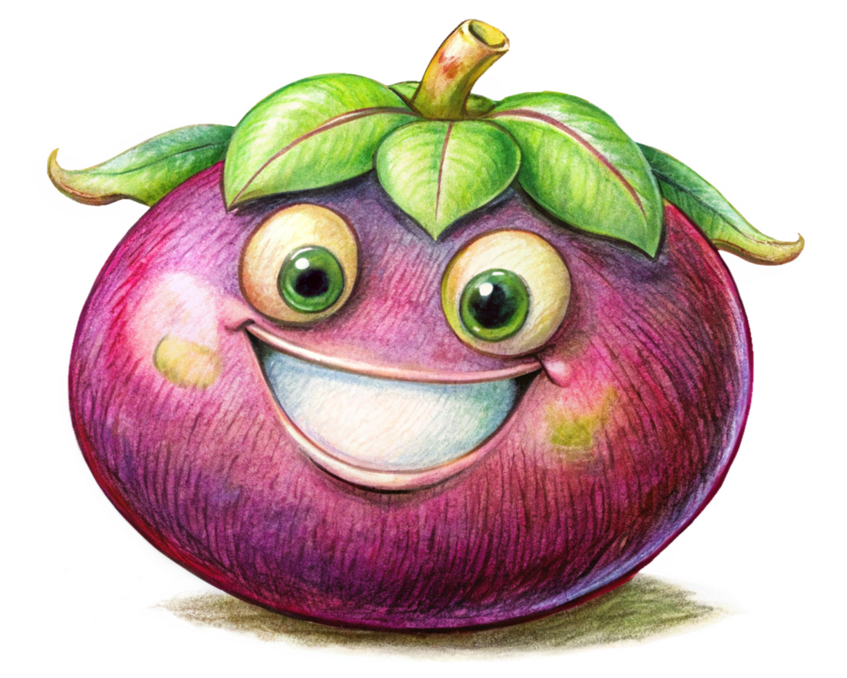 Adorable mangosteen mascot with a bright purple appearance png