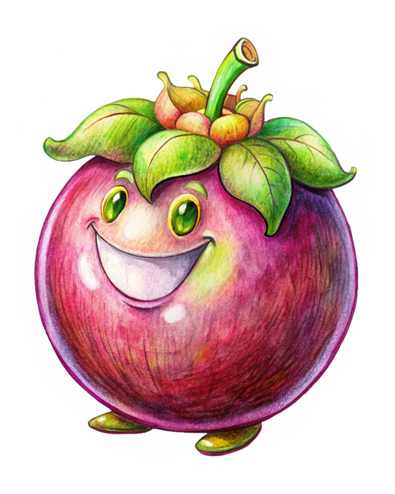 Cute mangosteen character looking fresh and happy png