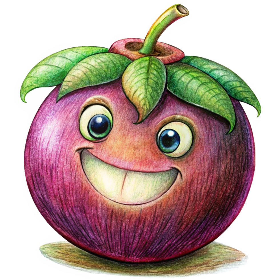 Joyful mangosteen mascot standing with a classic and cheerful face png