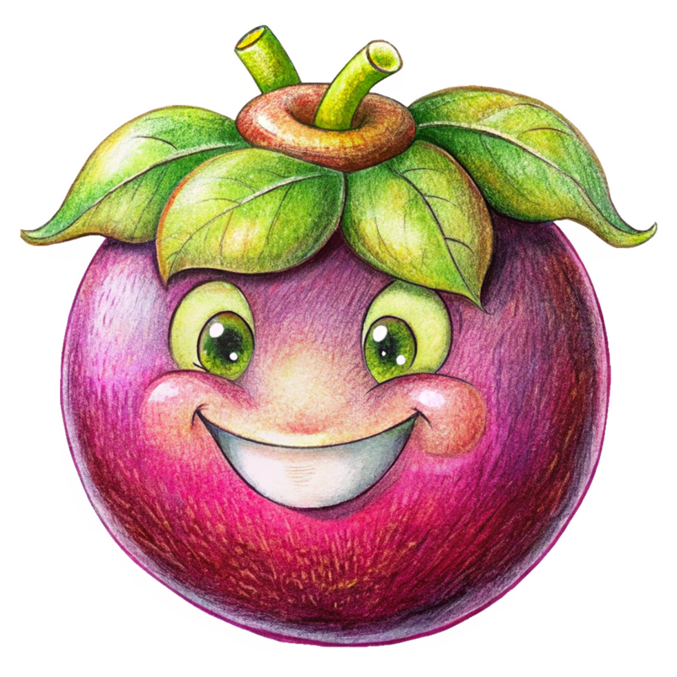 Cartoon mangosteen character standing with a simple and fresh presence png