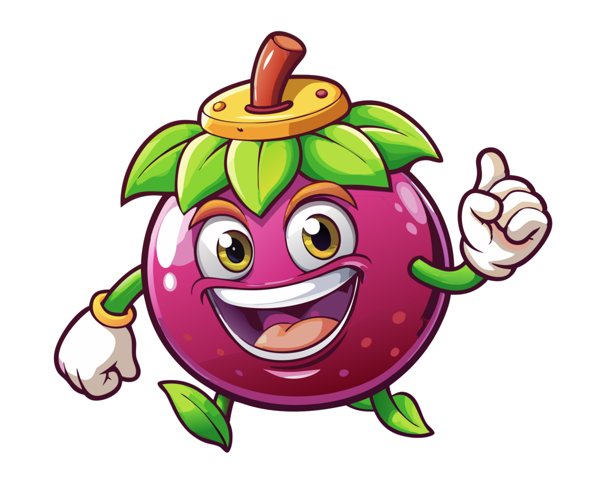 Friendly mangosteen character with a natural standing posture png