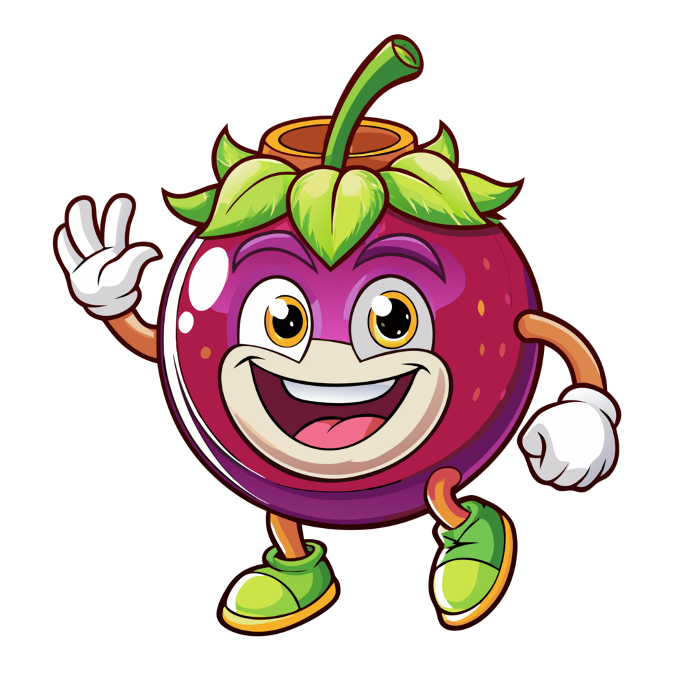 Happy mangosteen mascot character with a bright smile png