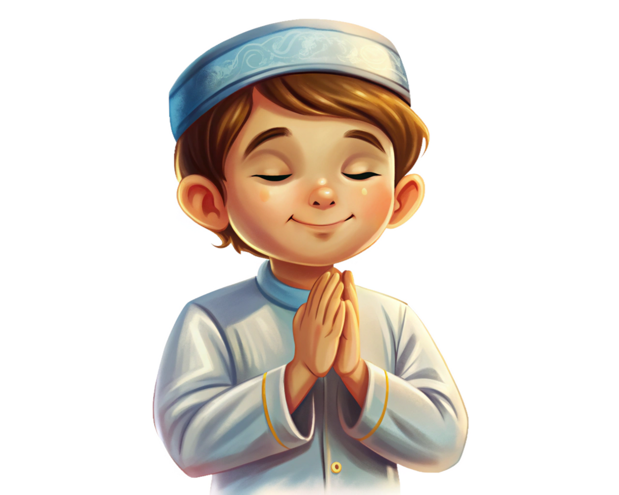 Muslim boy making a sincere prayer with raised hands png