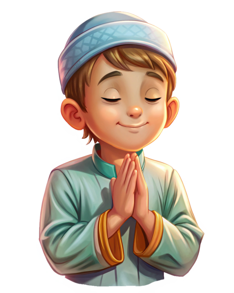 Religious boy immersed in deep prayer png