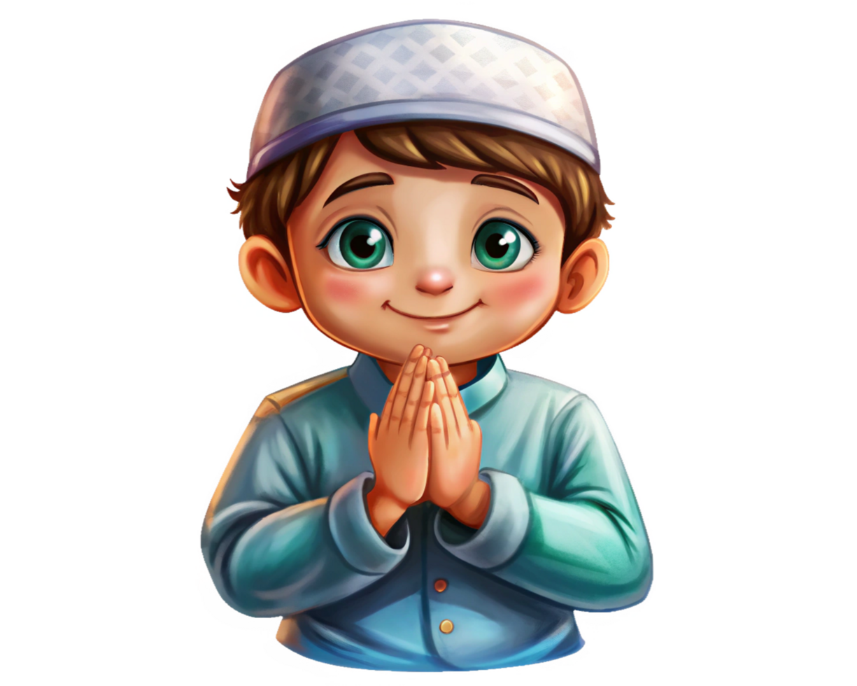 Young Muslim boy seeking divine guidance through prayer png