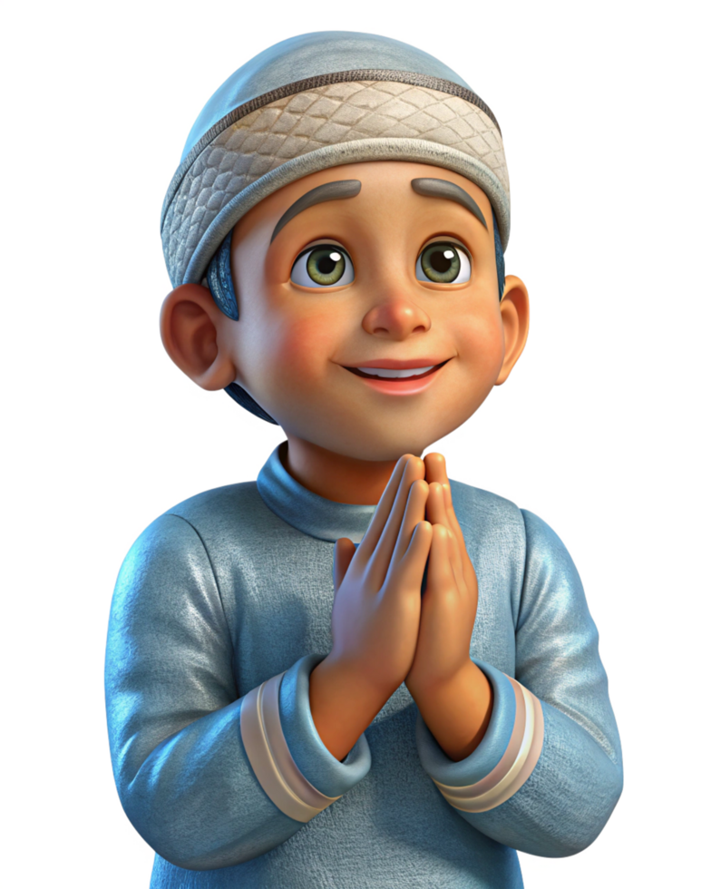 Child in Islamic faith praying with raised hands png