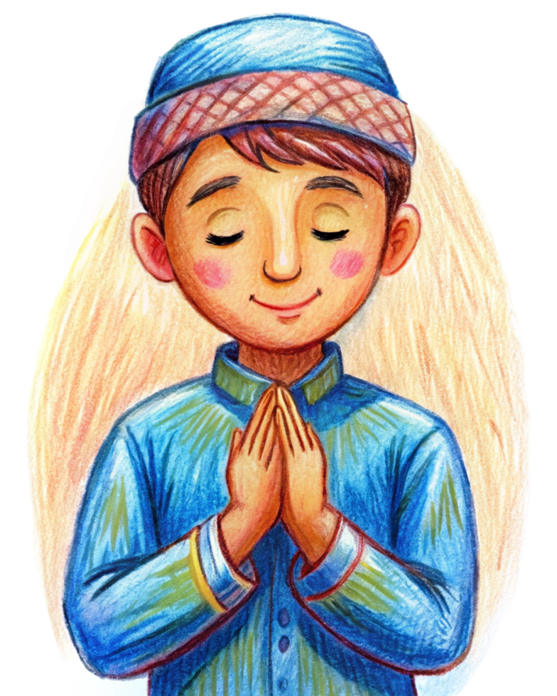 Faithful Muslim child praying with reverence png