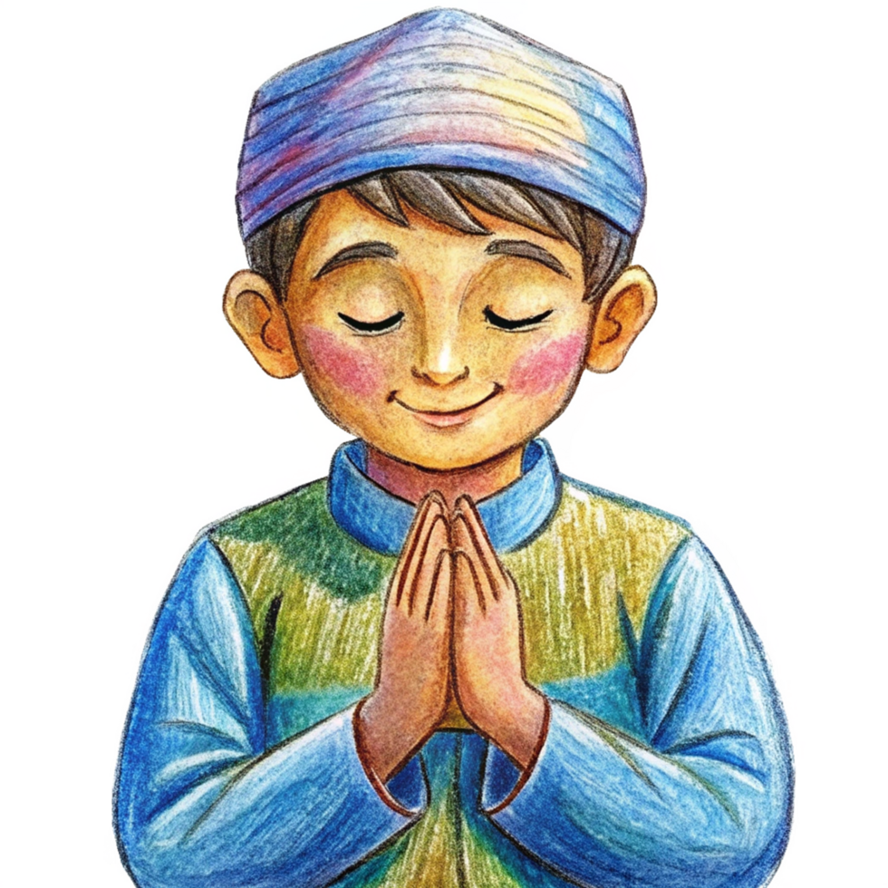 Innocent Muslim child praying with faith png