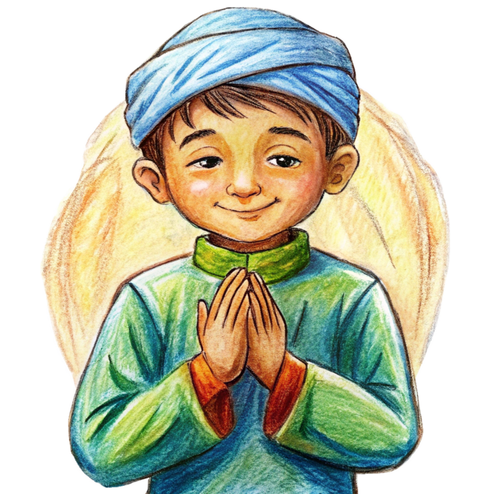 Islamic young boy praying with devotion png