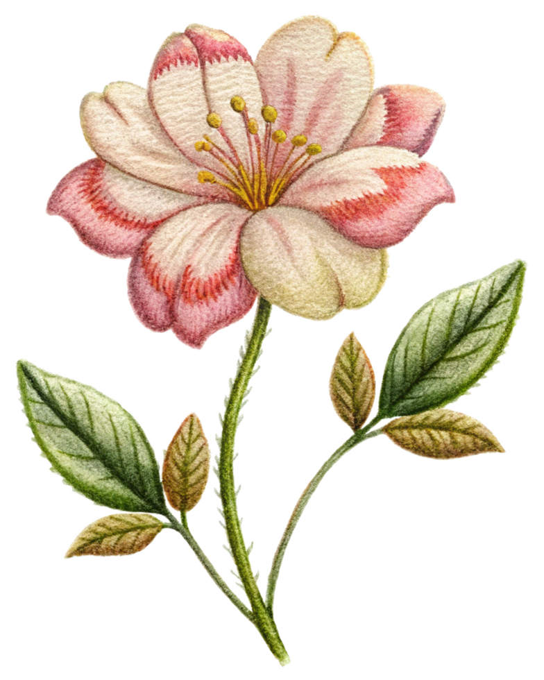 Minimal floral embroidery art with soft and elegant details png