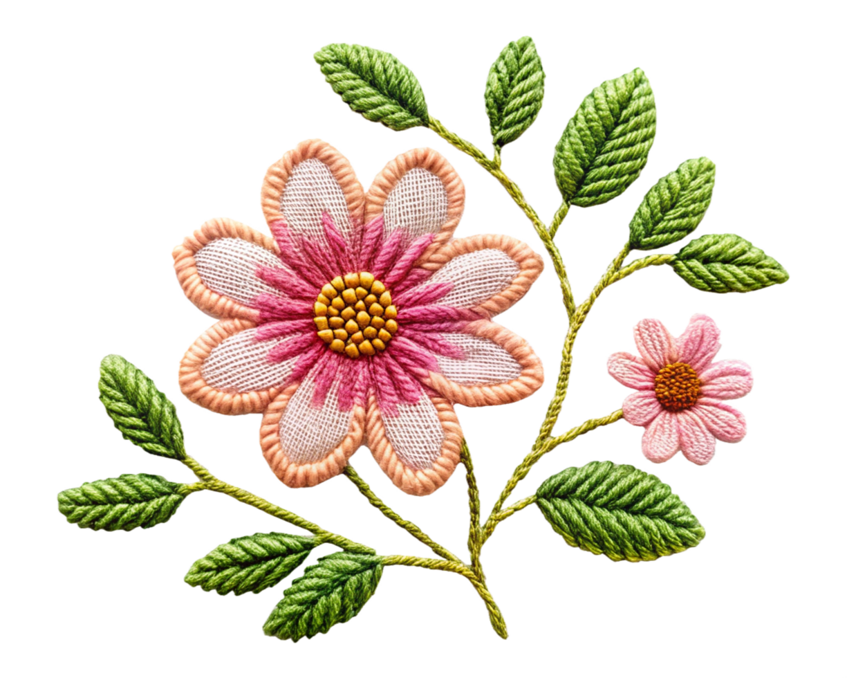Stunning floral embroidery stitches in a simple pattern png