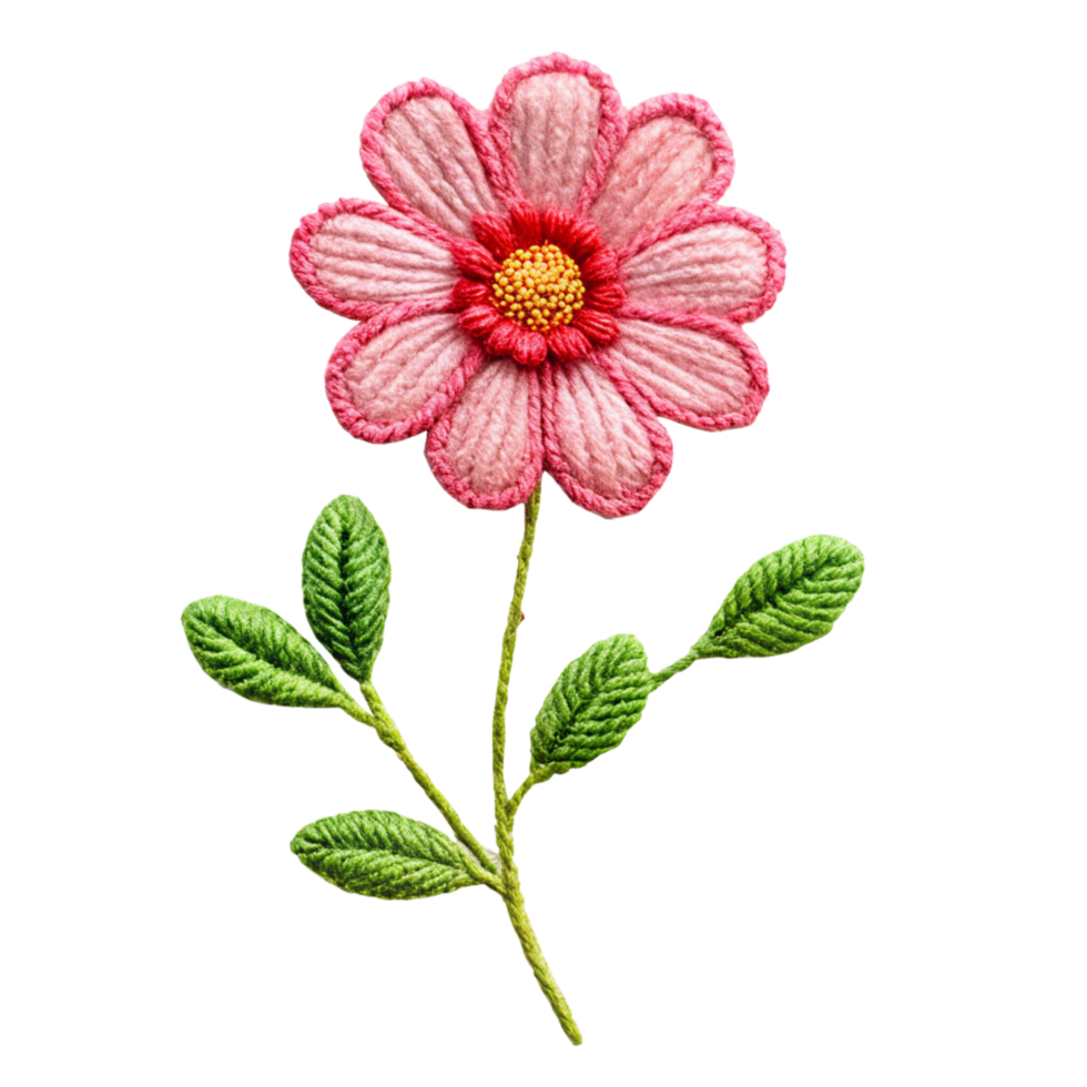 Transparent background embroidered flower art for digital use png