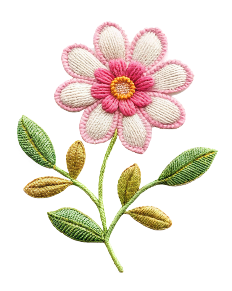 Classic flower embroidery stitches with seamless transparency png