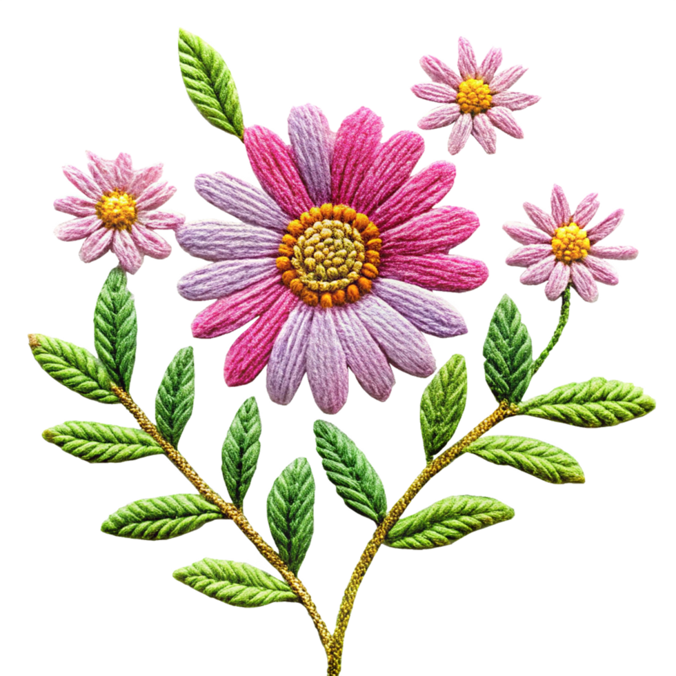 Minimal embroidered flower pattern with delicate thread details png