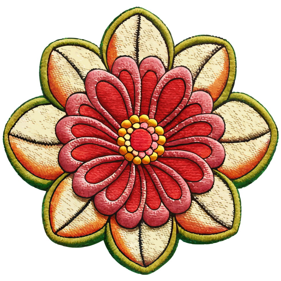 Simple flower embroidery with delicate details on transparent background png