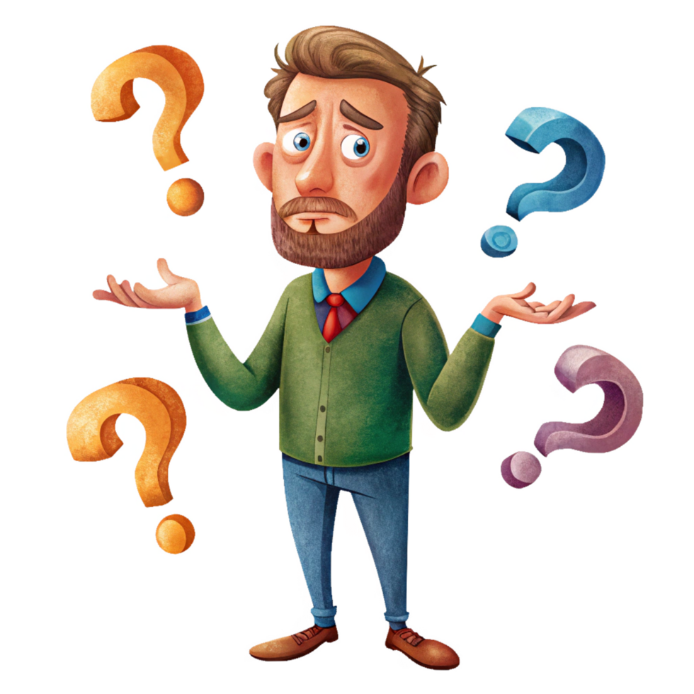 Transparent background lost person with question marks png