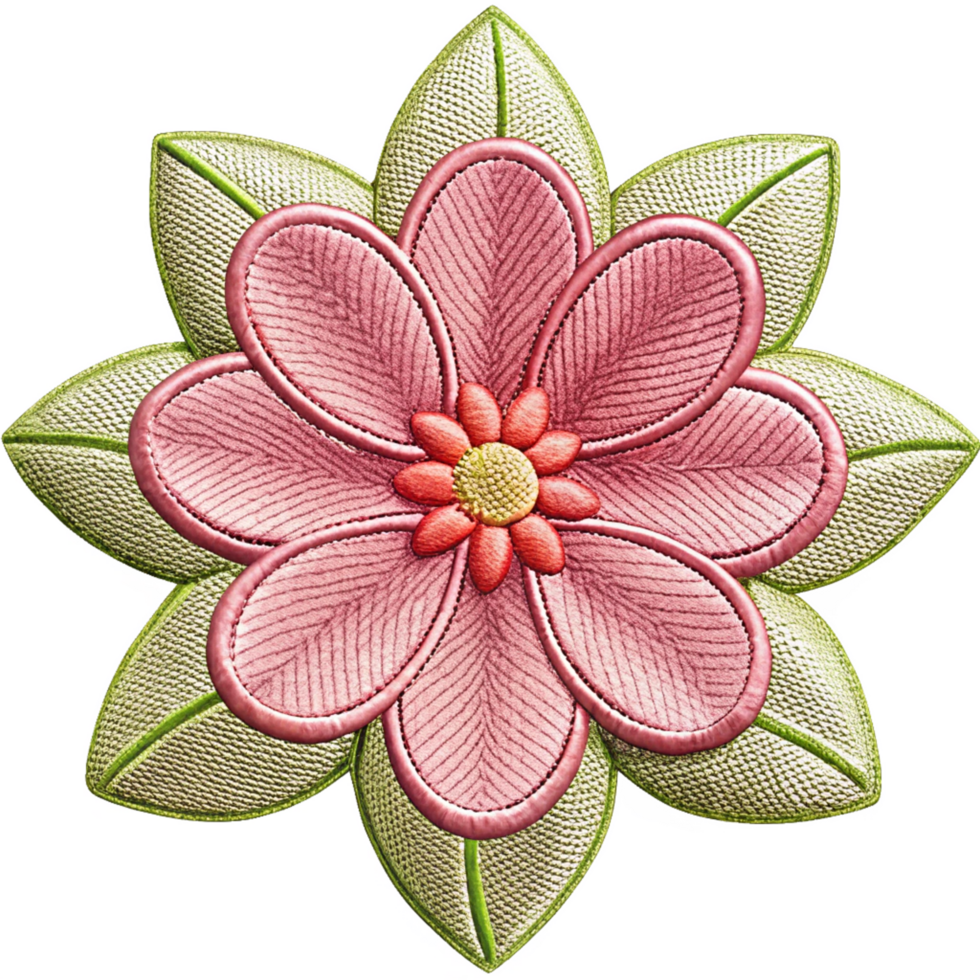 Subtle flower embroidery with intricate stitching on transparent background png