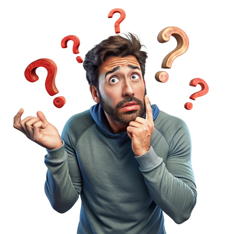 Clueless character with question marks around his head png