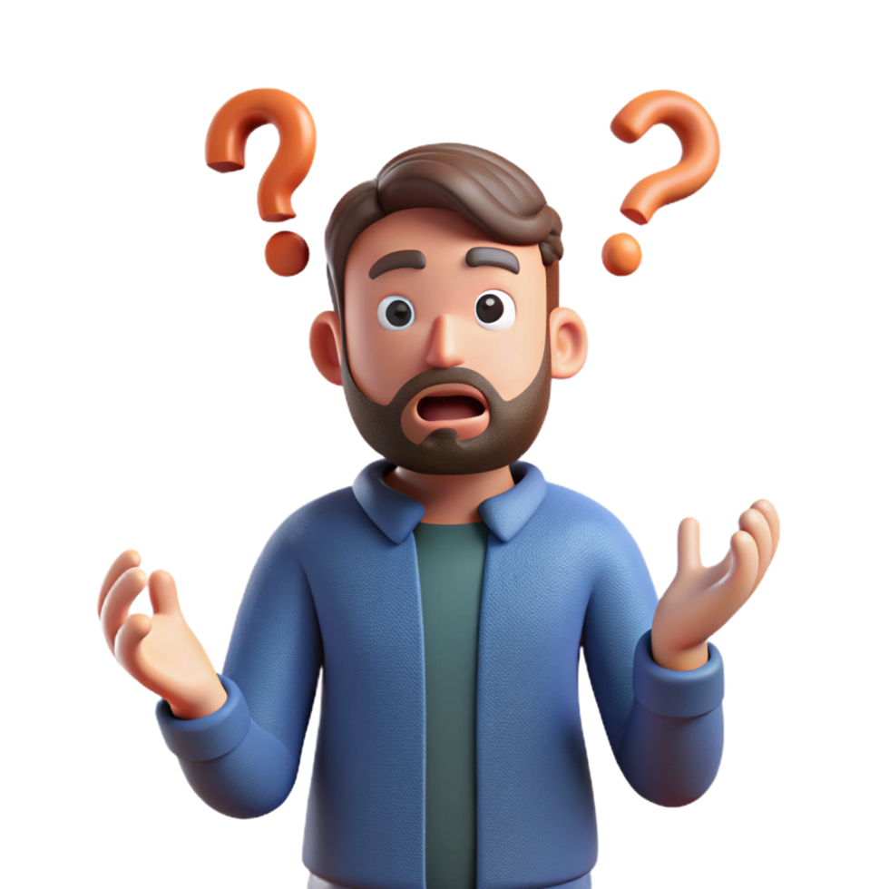 Transparent confused businessman with big question marks png